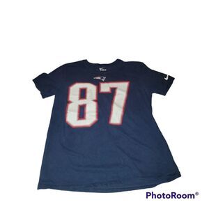 The Nike Tee New England Patriots #87 Gronkowski Men's L Blue Athletic Cut